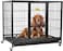 Sturdy metal Dog cage with Lockable door, Feeding door, Removable tray, and Universal wheels, Heavy-duty dog crate cage kennel for Medium to Large breeds, Easy to assemble, 110cm (Black)