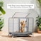 Sturdy metal dog cage for small to medium breeds, Heavy-duty dog crate cage with Open-top design, Feeding door, Slide-out tray, and Universal wheels, Ideal for indoor/outdoor use, 93cm (Silver)