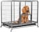 Sturdy metal dog cage for small to medium breeds, Heavy-duty dog crate cage with Open-top design, Feeding door, Slide-out tray, and Universal wheels, Ideal for indoor/outdoor use, 93cm (Silver)