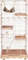 3-Tier cat cage with 3 Lockable doors, Cozy hammock, Climbing ladder, Slide-out trays, and Universal wheels, Sturdy metal wire cat cage for Indoor cats &amp; kittens, Easy to assemble, 175 cm (Pink)