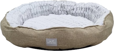 Round dog bed with Soft plush material, Raised edge, and Non-slip bottom, Soft and Comfortable fluffy pet bed for Large-sized dogs, Suitable for Indoor use, 72 cm (Khaki)