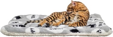 Soft pet blanket for small to medium breeds, Reversible fleece dog blanket with Cartoon print design, Sherpa fleece blanket, and Durable polyester fiber, Warm winter pet bed mat, 58 cm (Grey)