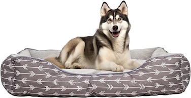 Cozy dog bed for medium to large breeds, Calming rectangle sleeping bed with Soft plush fabric, Removable cushion, and Non-slip bottom, Machine washable, 90 cm (Grey)