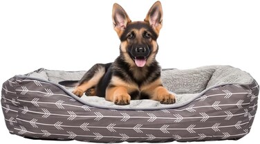 Cozy dog bed for small to medium breeds, Calming rectangle sleeping bed with Soft plush fabric, Removable cushion, and Non-slip bottom, Machine washable, 90 cm (Grey)