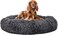 Fluffy faux fur donut dog bed with Plush Artificial long fur, Soft cotton, and Non-skid bottom, Anxiety-resistant donut pet bed for medium to large breeds, Soft pet bedding, 85 cm (Grey)