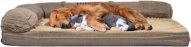 Memory foam dog bed for medium to large dogs, Orthopedic pet bed with Supportive bolster sides, Removable washable cover, and Non-skid bottom, Ideal for all seasons, 80 cm (Khaki)