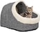 Enclosed cat bed for Indoor cats &amp; kittens, Comfortable warm pet bed with Reversible washable soft lamb wool cushion, Polyester material, and Non-skid bottom, Easy to clean, 35 cm (Grey)