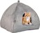 Triangle cat house with Removable cushion, Durable handle, Soft plush fabric, and Non-slip bottom, Enclosed pet house for Indoor cats &amp; kittens, No assembly required, 50 cm (Grey)