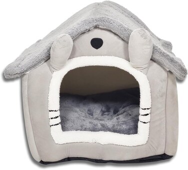 All-season house-shaped pet bed with Removable cushion, Soft PP material, and Non-skid bottom, Comfortable pet shelter for medium to large cats, Cozy hideaway 54 cm (Grey)