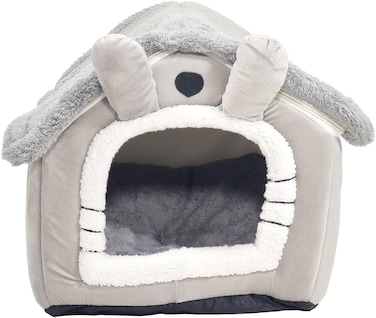 All-season house-shaped pet bed with Removable cushion, Soft PP material, and Non-skid bottom, Comfortable pet shelter for medium-sized cats, Cozy hideaway 48 cm (Grey)