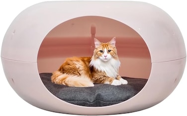Semi-enclosed Donut cat bed with Durable PP plastic, Removable cushion, and Non-slip bottom, Foldable &amp; Detachable pet shelter for Indoor/Outdoor use, Easy to assemble, 50 cm (Pink)