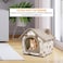 House-shape cat bed with Removable cushion, Foldable design, Soft PP material, and Non-skid bottom, Soft polyester pet house for Medium to large cats, Ideal for indoor/outdoor use, 50 cm (Brown)