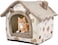 House-shape cat bed with Removable cushion, Foldable design, Soft PP material, and Non-skid bottom, Soft polyester pet house for Medium to large cats, Ideal for indoor/outdoor use, 50 cm (Brown)