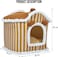 Cozy winter pet bed house with Removable cushion, Foldable design, Soft PP material, and Non-skid bottom, All-season house-shaped cat bed for medium to large cats, 60 cm (Brown)