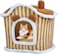 Cozy winter pet bed house with Removable cushion, Foldable design, Soft PP material, and Non-skid bottom, All-season house-shaped cat bed for medium to large cats, 60 cm (Brown)
