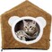Cat house bed with Detachable design, Removable cushion, Durable zipper, and Anti-slip bottom, House-shaped cat shelter for Indoor cats &amp; kittens, Easy to assemble, 42 cm (Brown)