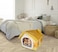 Cozy pet bed house for small to medium cats, House-shape cat bed with Removable cushion, Foldable design, Soft PP materials, and Anti-slip bottom, Easy to clean, 50 cm (Yellow)