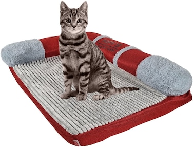 Memory foam dog bed for small to medium breeds, Orthopedic pet bed with Supportive bolster sides, Removable washable cover, and Non-skid bottom, Ideal for all seasons, 60 cm (Red)