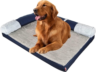 Memory foam dog bed for medium to large dogs, Orthopedic pet bed with Supportive bolster sides, Removable washable cover, and Non-skid bottom, Ideal for all seasons, 80 cm (Blue)