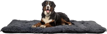 Extra large plush dog bed with Faux fur plush fabric, Foldable design, and Non-slip bottom, Comfortable rectangular pet mat for medium to large dogs, Machine washable, 120 cm (Grey)