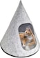 Triangle felt cat house bed with Removable washable fleece cushion and Detachable design, Interactive cat tent cone for Indoor cats &amp; kittens, Charming pet house, Easy to assemble, 58 cm (Grey)