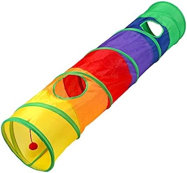 Rainbow cat tunnel with Dangling ball and Durable polyester materials, Interactive play &amp; Exercise toy for Small/Medium/Large cats, Collapsible cat tunnel for indoor/outdoor use (120 cm)