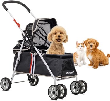 Foldable dog stroller with Breathable mesh, Ergonomic handle, Durable metal frame, and 3600 rotating casters, Lightweight portable pet stroller for small to medium pets, Easy to clean, 91cm (Black)