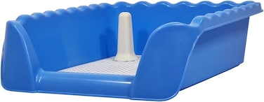 Dog toilet training tray with Raised fence, Anti-slip grid design, and Odor-resistant material, Pet potty training solution for medium to large dogs, Easy to clean, 53 cm (Blue)