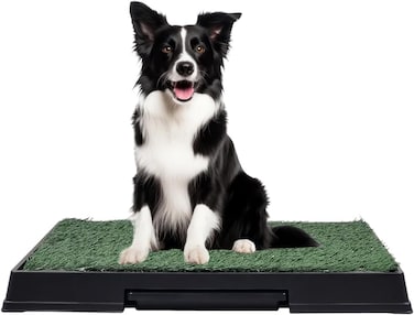 Artificial grass dog potty training mat with Grid design and Slide-out tray, 3-layer leak-proof washable grass dog poop training mat for All breeds, Suitable for indoor/outdoor use, 64 cm (Green)