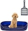 Dog toilet for small to medium breeds, Splash-proof plastic pet toilet with Stainless steel grid, Raised fence, and Litter scoop, Ideal for indoor/outdoor use, Easy to clean, 47 cm (Blue)