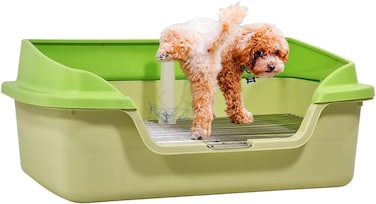 Dog toilet with Anti-splash design, Stainless steel grid, and Detachable pee post, Durable plastic pet toilet for small to medium dogs, Ideal for indoor/outdoor use, Easy to clean, 56 cm (Green)