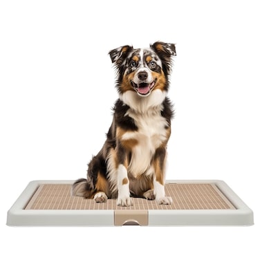 Large dog toilet tray with Removable plastic grid and Non-slip base, Leak-resistant dog potty pad holder for Medium to Large dogs, Ideal for Indoor/Outdoor use, Easy to clean, 76 cm (Beige)