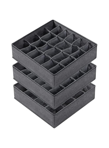 Criusia 3 Pack Sock Underwear Drawer Organizer Dividers, 64 Cell Fabric Foldable Closet Organizers and Storage Boxes for Storing Baby Clothes, Socks, Underwear, Ties (16+24+24 Cell, Dark Gray)