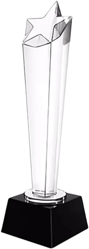 Star Design Crystal Trophy Award with Black Base, Height about 27cm
