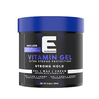 Elegance E-Series Vitamin Gel - Blue 250ml - Strong Hold, Flake-Free, Enriched with Pro-VB-5 for Long-Lasting Shine and Volume