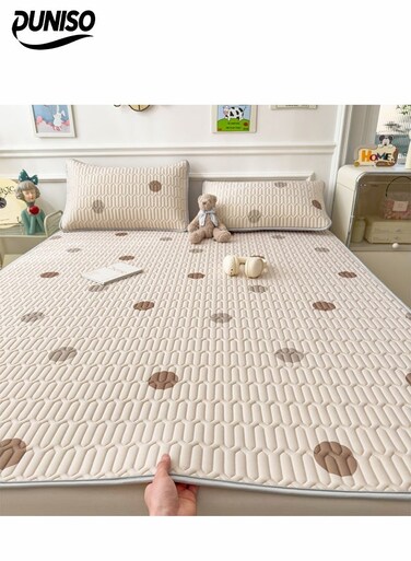 3-Piece of Ice Silk Cooling Bedding Set,Extreme Heat Cooling Bedding Set,Anti-Slip Latex Cool Silk Bed Cover with 2 Pillowcases,Latex Mattress Pad for Summer Heat,Breathable Sheets,Night Sweat Relief,Printed with Circular Pattern&iuml;&frac14;&OElig;150*200CM
