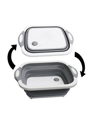 2-In-1 Collapsible Vegetable Washing And Chopping Bowl Grey 41 x 5 x 32centimeter