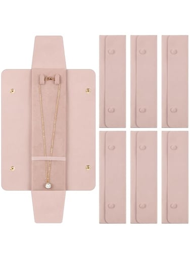 Azonee Necklace Pouch Travel Jewelry Organizer Bridesmaid Gifts for Wedding Necklace Case Microfiber Jewelry Pouch Necklace Storage Bag for Women, Pink 6 Pcs