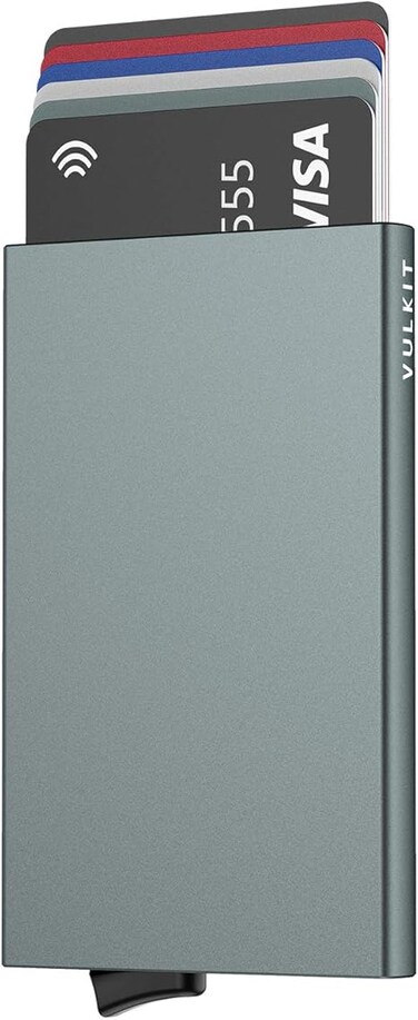 Pop Up Wallet, Slim Minimalist Credit Card Holder For Men and Women RFID Blocking Mini Metal Case