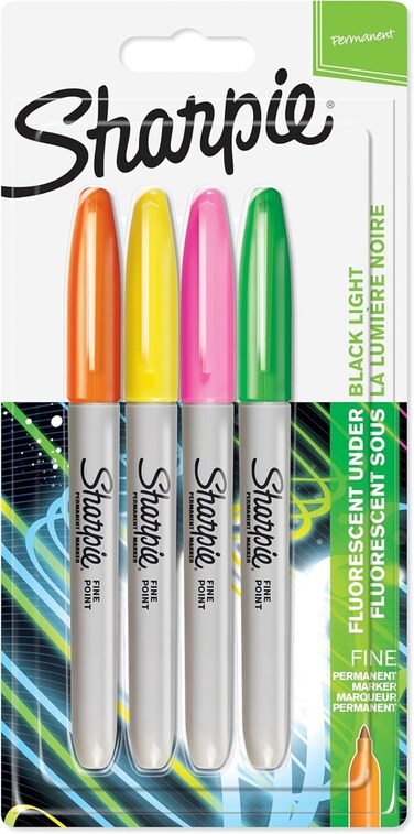 Sharpie Permanent Markers   Fine Point   Assorted Neon Colours   4 Count