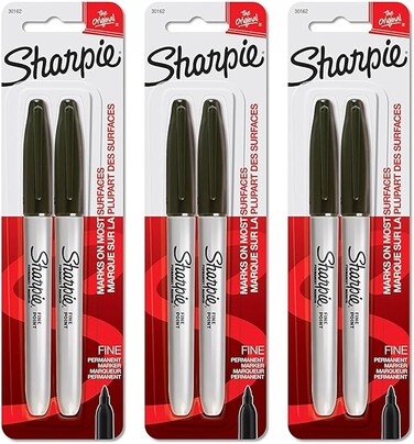 SHARPIE Permanent Markers, Fine Point, 3 Packs of 2-6 Total (Black) (30162PP)