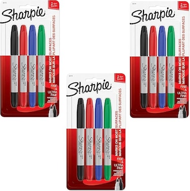Sharpie 32174PP Twin Tip Permanent Markers, Fine and Ultra Fine, Assorted Colors, 4 Count (3)