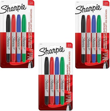 Sharpie 32174PP Twin Tip Permanent Markers, Fine and Ultra Fine, Assorted Colors, 4 Count (3)