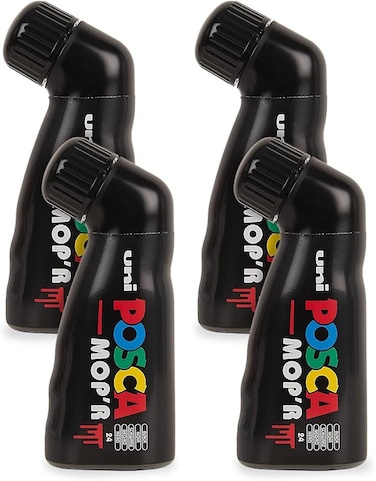 POSCA - Uni Mitsubishi Pencil - MOP'R Marker - Round Tip XXL 3-19 mm - Ergonomic Shape, Semi-Rigid Body - Water-Based Paint Marker - All Holder - Black X4