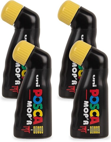 POSCA - Uni Mitsubishi Pencil - MOP'R Marker - Round Tip XXL 3-19 mm - Ergonomic Shape, Semi-Rigid Body - Water-Based Paint Marker - All Holder - Yellow X4