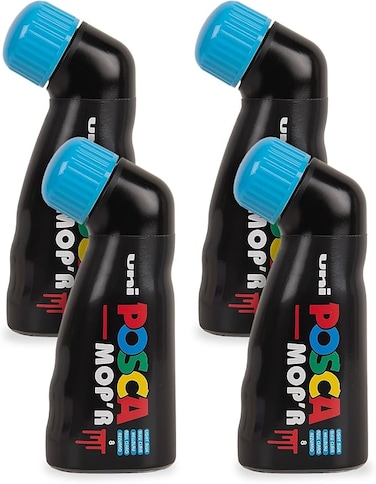 POSCA - Uni Mitsubishi Pencil - MOP'R Marker - Round Tip XXL 3-19 mm - Ergonomic Shape, Semi-Rigid Body - Water-Based Paint Marker - All Holder - Light Blue x4