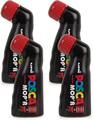 POSCA - Uni Mitsubishi Pencil - MOP&#39;R Marker - Round Tip XXL 3-19 mm - Ergonomic Shape, Semi-Rigid Body - Water-Based Paint Marker - All Holder - Red x4