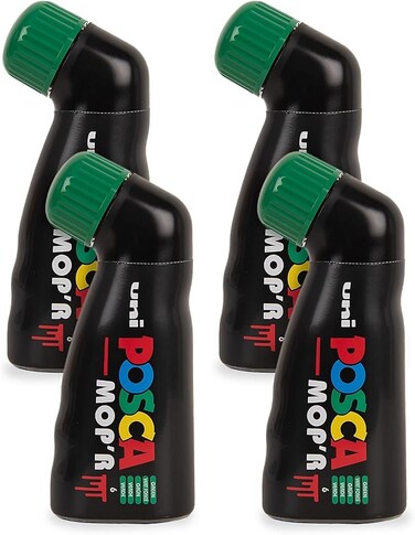 POSCA - Uni Mitsubishi Pencil - MOP'R Marker - Round Tip XXL 3-19 mm - Ergonomic Shape, Semi-Rigid Body - Water-Based Paint Marker - All Holder - Green X4