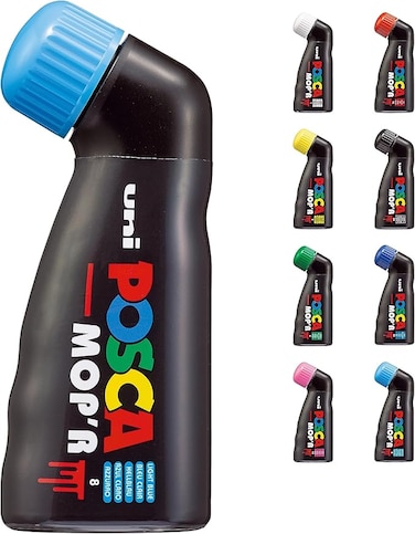POSCA - Uni Mitsubishi Pencil - MOP'R Marker - Round Tip XXL 3-19 mm - Ergonomic Shape, Semi-Rigid Body - Water-Based Paint Marker - All Holder - Light Blue