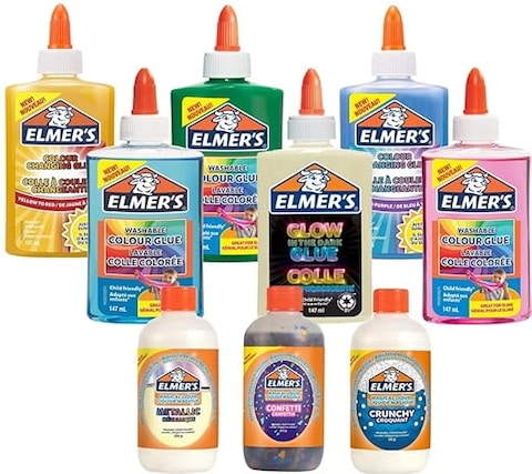 Elmer&#39;s Jumbo Slime Kit   Assorted Colours, Textures &amp; Effects   Includes Crunchy, Metallic &amp; Confetti Activators   Colour Changing &amp; Glow-in-the-Dark PVA Glue (Bottles In Plain Box)